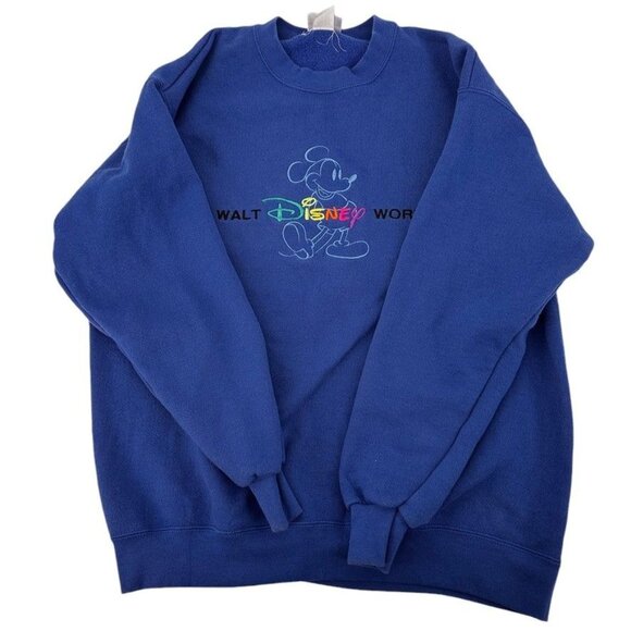 Walt Disney World Mickey Mouse XL Crewneck Sweater Royal Blue Vintage - Picture 2 of 10